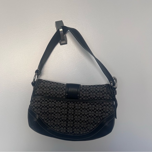 Coach F10925 Vintage Soho Black & Grey Leather & Signature C Mini Flap Bag - Picture 4 of 5